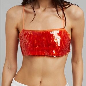 Rotate sequin top mandarin red